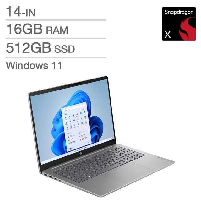 HP OmniBook 3 Next Gen AI Copilot+ PC 14-in Laptop, Snapdragon X X1-26-100 - 16GB RAM, 512GB SSD, Qualcomm Adreno B2