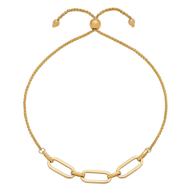 High Polish Bolo Paperclip Bracelet in Yellow Gold K7