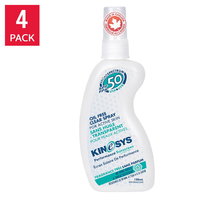 KINeSYS Fragrance-free Sunscreen Spray SPF 50, 4 x 120 mL D5