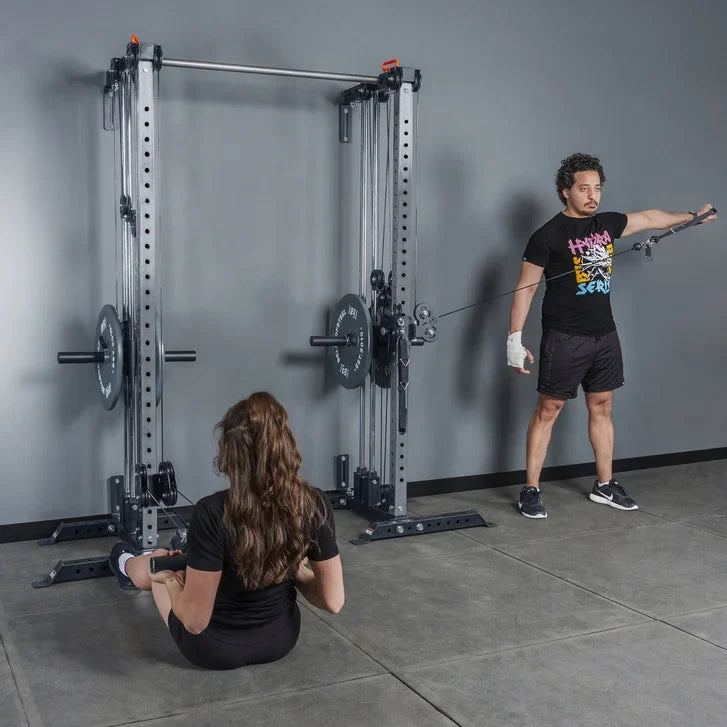 Bells of Steel Cable Tower Squat Stands with J-Cups and Spotter Arms