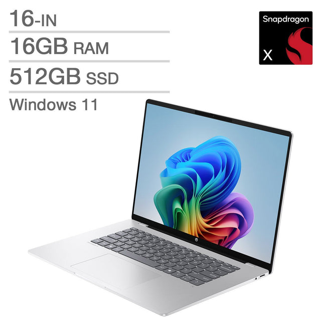 HP OmniBook 5 16-in OLED Copilot+ Laptop, Snapdragon X X1-26-100, 16 GB RAM, 512 GB SSD, Qualcomm Adreno Graphics I3