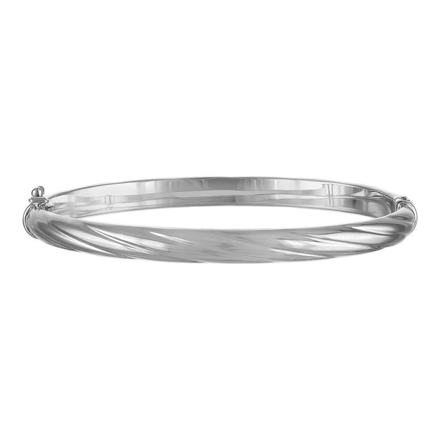 Twisted Hinge Bangle Bracelet in White Gold U6