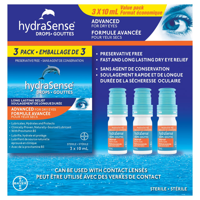 HydraSense Drops Advanced for Dry Eyes, 3 x 10 mL A2