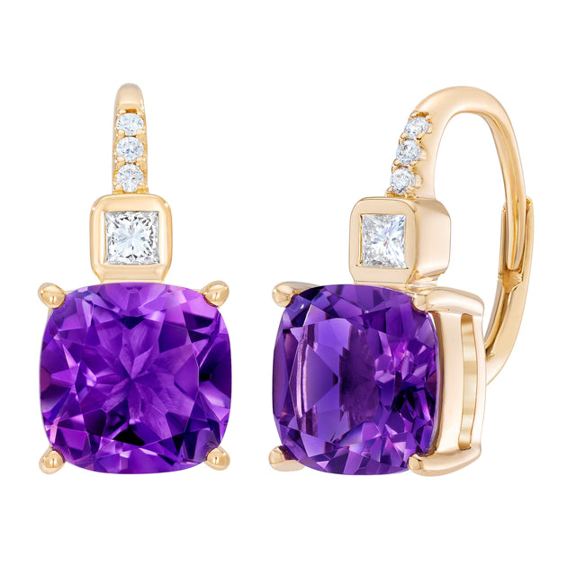Cushion Cut Amethyst and Diamond Earrings (0.18 ctw) Z2