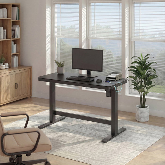 Tresanti Tessa 119.4 cm (47 in.) Adjustable Height Desk with LED Lighting, Black G2