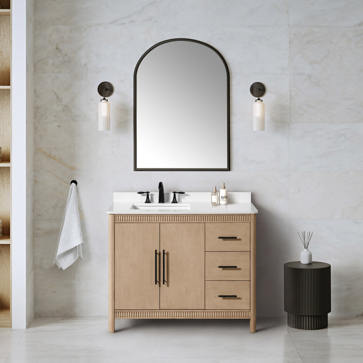 OVE Decors Kiara Vanity in Sahara Birch Finish with Quartz Countertop