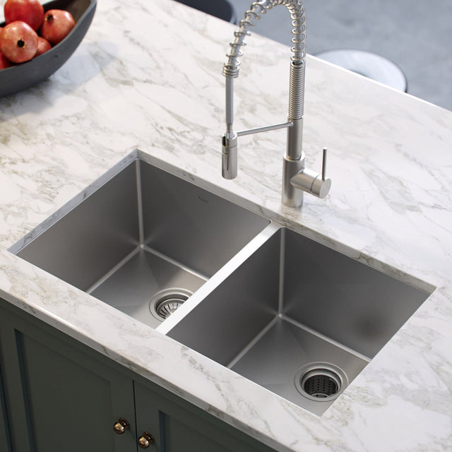 KRAUS Undermount Double Bowl Stainless Steel Sink, 33 in. H4