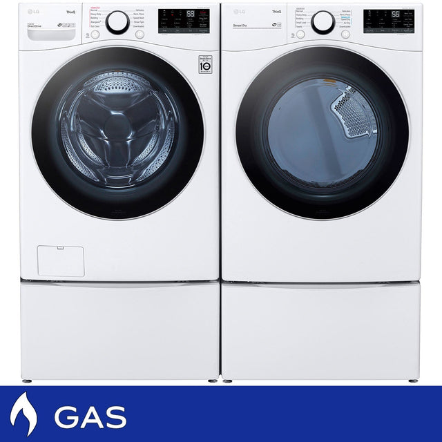 LG Laundry Bundle 5.2 cu ft. Front Load Washer and 7.4 cu ft. Gas Dryer with Laundry Pedestal F7