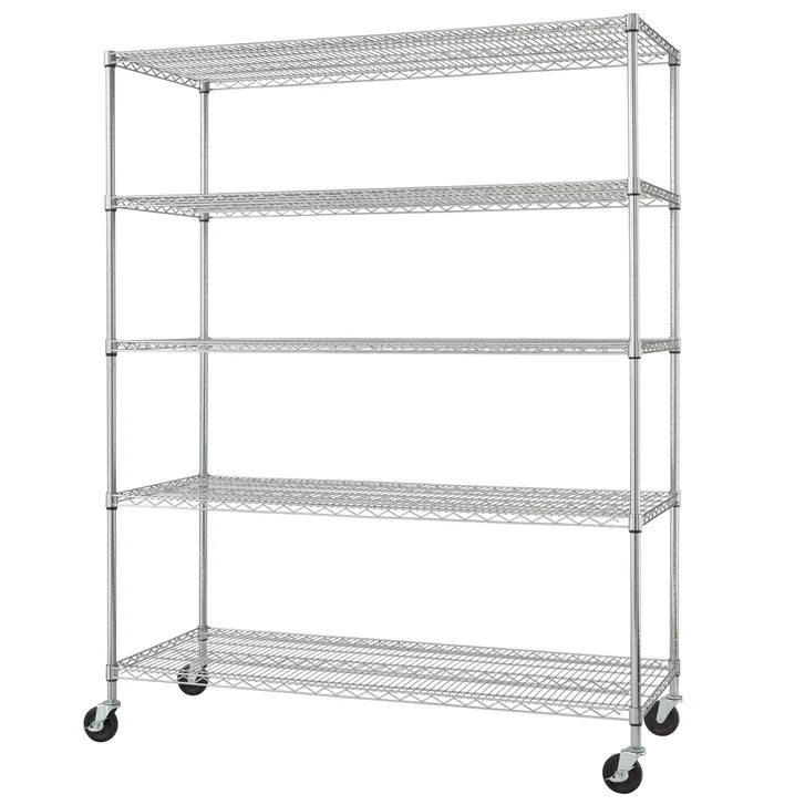 TRINITY 5-Tier Chrome Wire Shelving Rack With Wheels, 60" x 24" x 72"