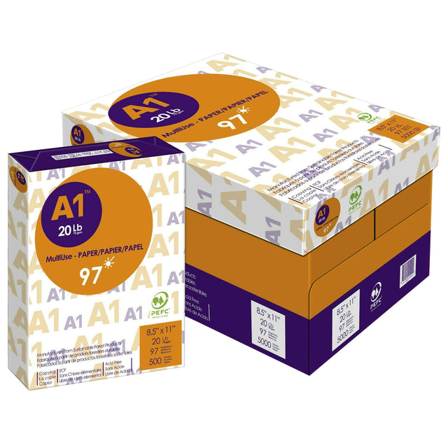 A1- Premium Multipurpose Printer Paper; Letter 8.5 in. x 11 in., 97 Bright 20 lb., Case Pricing Order of 16-39 B0