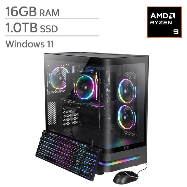 Acer Nitro 85 Gaming Desktop, AMD Ryzen 9 9900X- 16GB RAM, 1 TB SSD, 16GB AMD Radeon RX 9070 XT F5