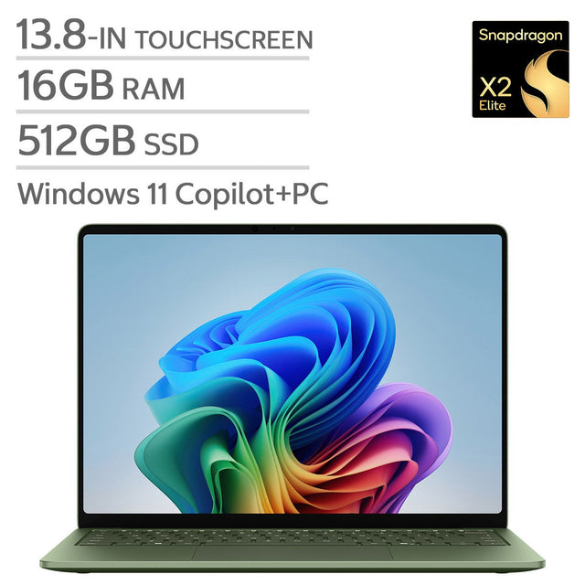 Microsoft Surface 13.8-in. Copilot+ PC Touchscreen Laptop, Qualcomm Snapdragon X2 Elite - 16GB RAM, 512 GB SSD - Jade M0