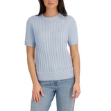 Halston Women's Short Sleeve Cotton Cable Sweater