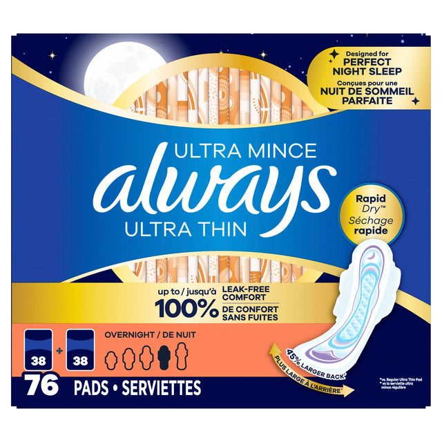 Always Ultra Thin Overnight Pads, 76-count U1