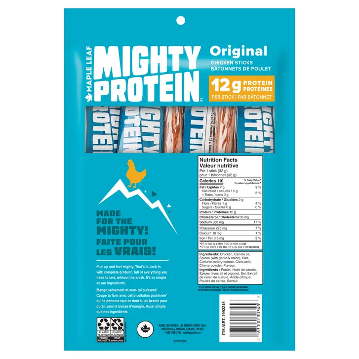Maple Leaf Mighty Protein Original Chicken Sticks, 16 × 32 g