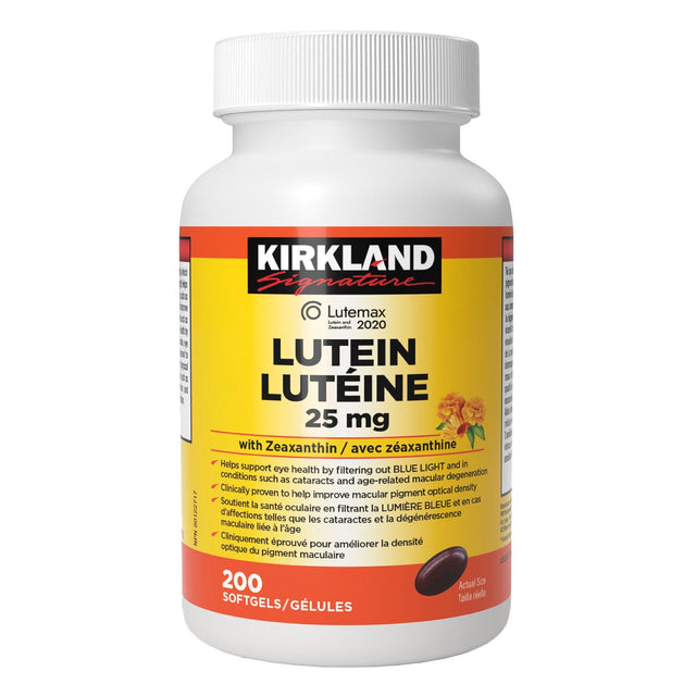 Kirkland Signature Lutein 25mg with Zeaxanthin 200 Softgels H9