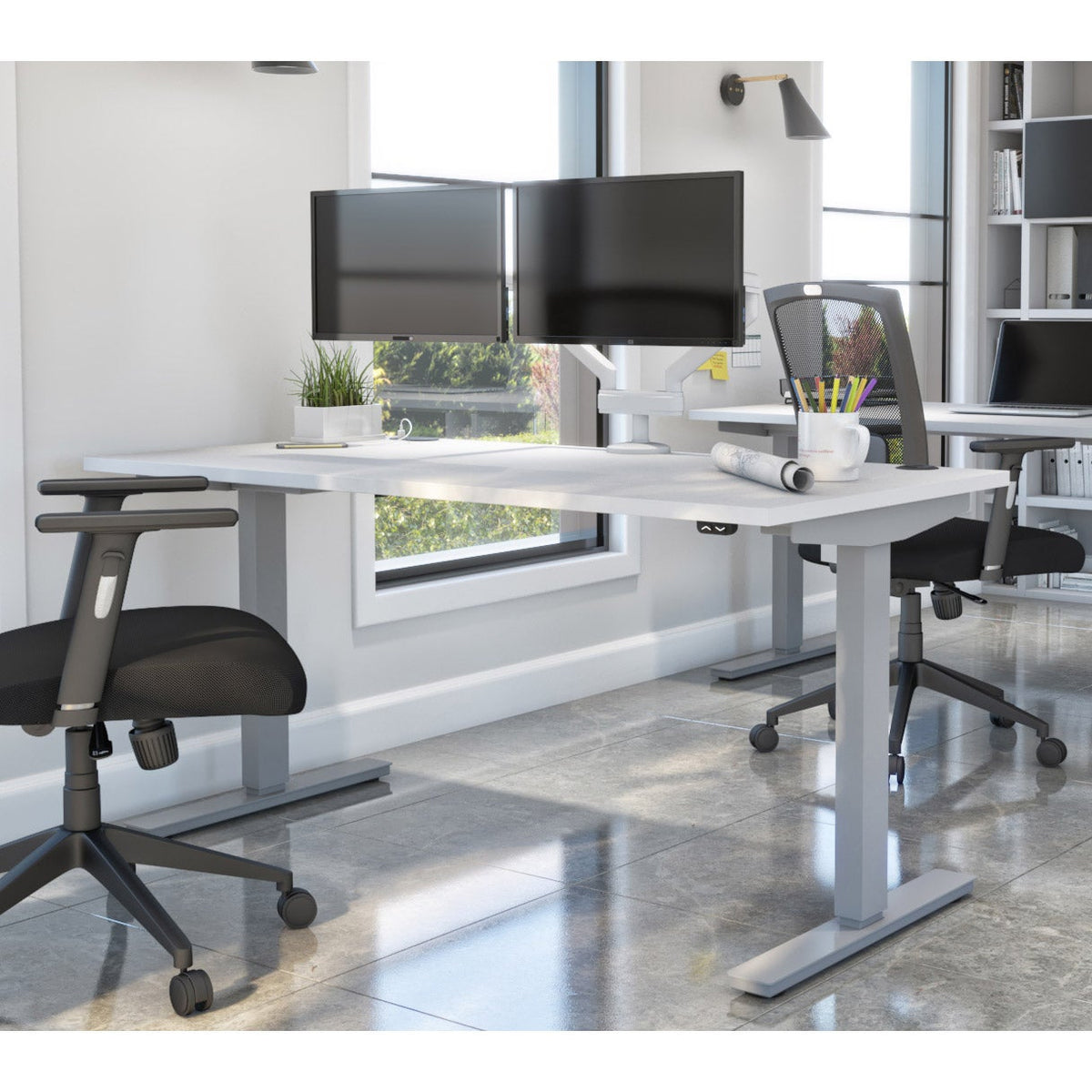 Bestar Upstand 76.2 cm x 152.4 cm (30 in. x 60 in.) Height Adjustable Desk with Dual Monitor Arm