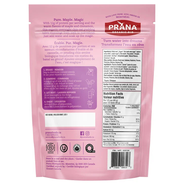 Prana Overnight Protein Chia Oats, 2 × 780 g